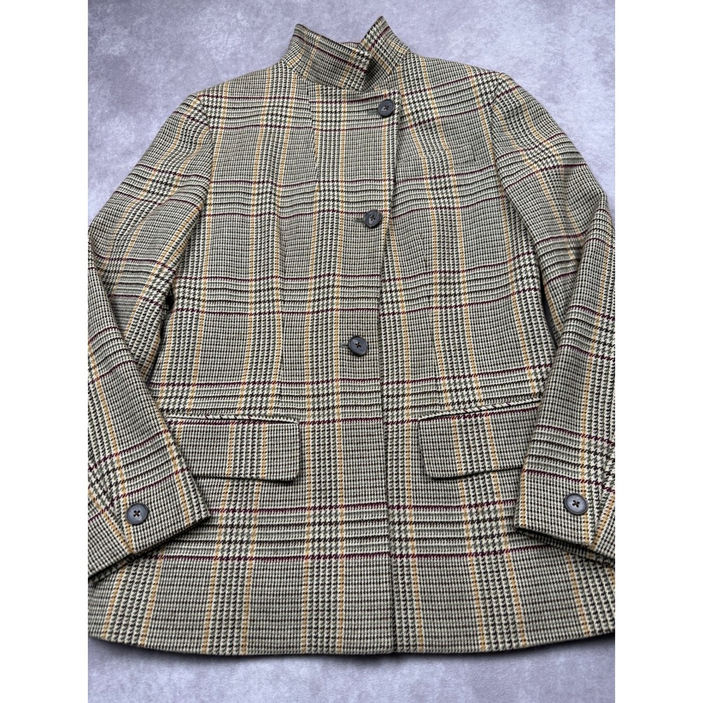 DKNY Plaid Wool Cashmere Blend Brown Tan Blazer Jacket Women Size‎ 4 Preppy Y2K